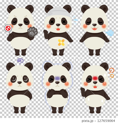 様々な状態のパンダのキャラクターイラストセット 127659064