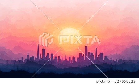 city at sunset 127659325