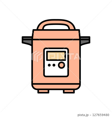 ピンク色の電気圧力鍋アイコンベクター素材｜調理家電,炊飯器,キッチン,白背景,かわいい 127659480