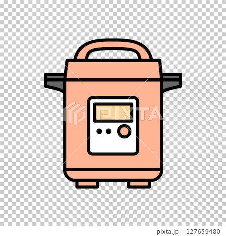 ピンク色の電気圧力鍋アイコンベクター素材｜調理家電,炊飯器,キッチン,白背景,かわいい 127659480
