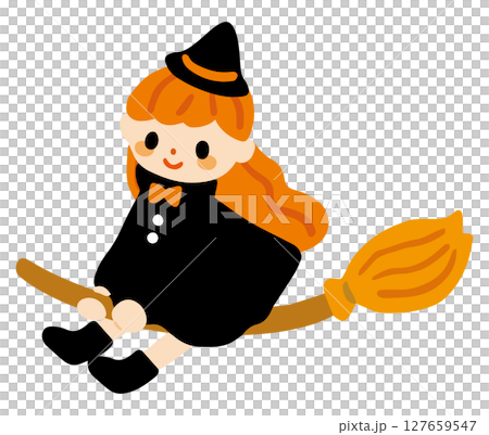 騎著掃帚的可愛女巫的插圖 騎著掃帚的可愛女巫的插圖 127659547