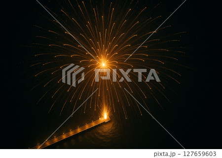 花火大会の放射状に広がる花火 127659603