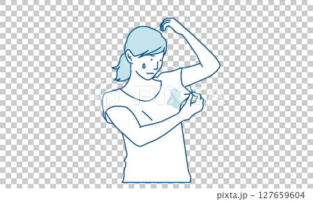 Tシャツの脇汗に悩む女性のルイラスト素材 127659604