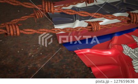 The Thailand and Cambodia  flag for Land  crisis concept 3d Rendering. 127659636