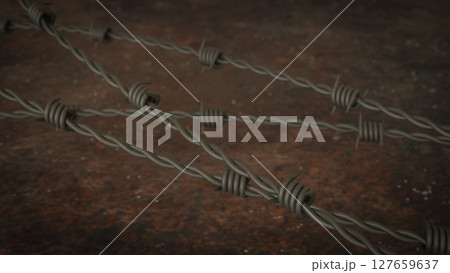 The Barbed wire on Rusty Background for war concept 3d Rendering. The Barbed wire on Rusty Background for war concept 3d Rendering. 127659637