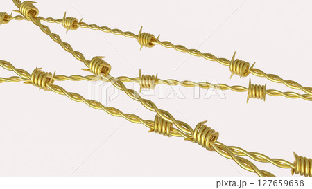The Gold barbed wire for war concept 3d Rendering. The Gold barbed wire for war concept 3d Rendering. 127659638