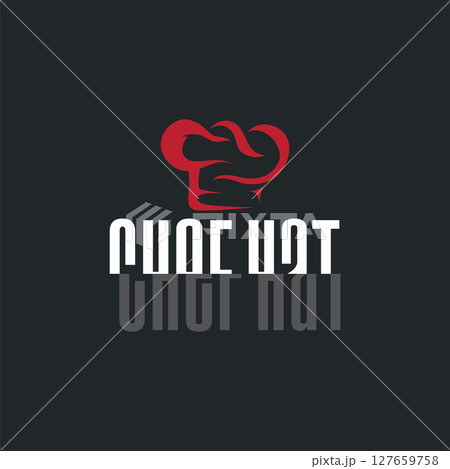 simple elegant silhouette concept design of cooking logo with chef hat icon, and cooking equipment silhouette symbol for restaurant, bar, cafe, catering business, template illustration for poster or 127659758