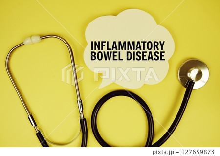 Inflammatory Bowel Disease text message on speech bubble with stethoscope on yellow background Inflammatory Bowel Disease text message on speech bubble with stethoscope on yellow background 127659873