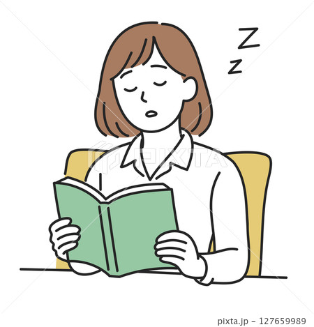 読書中に居眠りする女性 127659989