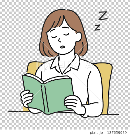 読書中に居眠りする女性 127659989