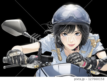 女性ライダーのアップのイラスト素材 127660158
