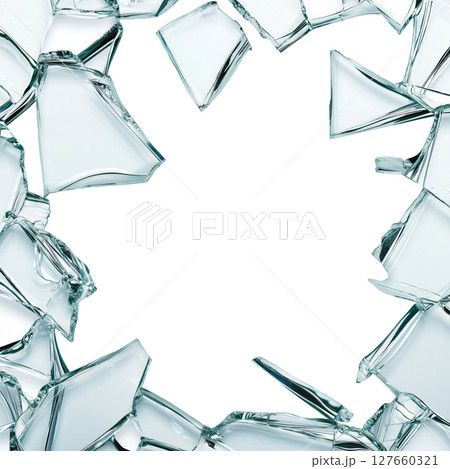 Shattered glass frame with isolated white center for creative designs 127660321