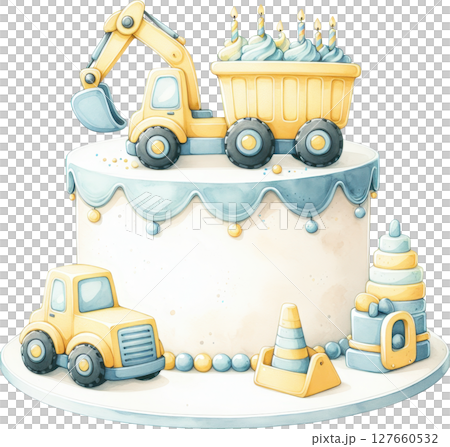 Construction themed birthday cake with vehicles Construction themed birthday cake with vehicles 127660532