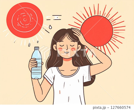 猛暑と女性 イメージ イラスト 猛暑と女性 イメージ イラスト 127660574