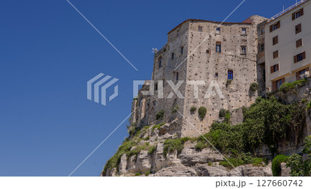 Ancient building rising on the cliff in Tropea, Calabria, Italy Ancient building rising on the cliff in Tropea, Calabria, Italy 127660742