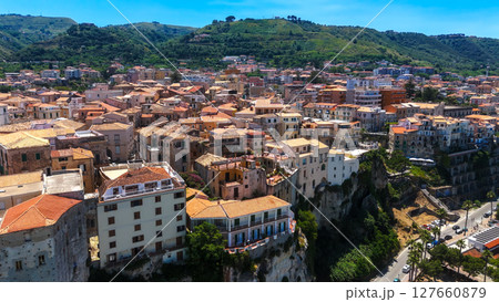 Tropea cityscape overlooking Tyrrhenian sea in Calabria, Italy 127660879