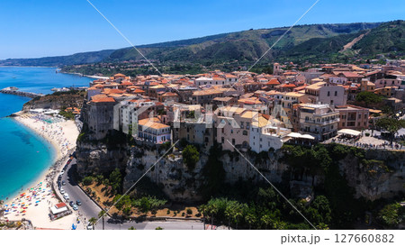 Tropea overlooking the Tyrrhenian Sea in Calabria, Italy, during a sunny summer day Tropea overlooking the Tyrrhenian Sea in Calabria, Italy, during a sunny summer day 127660882
