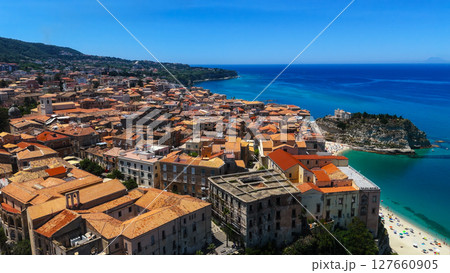 Tropea cityscape overlooking Tyrrhenian Sea in Calabria, Italy 127660905