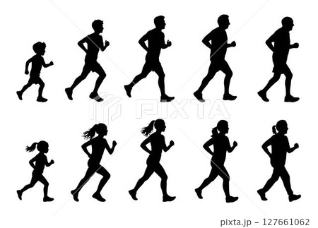 Running people, Runners of different ages are running, children, young people and senior are running silhouette Running people, Runners of different ages are running, children, young people and senior are running silhouette 127661062