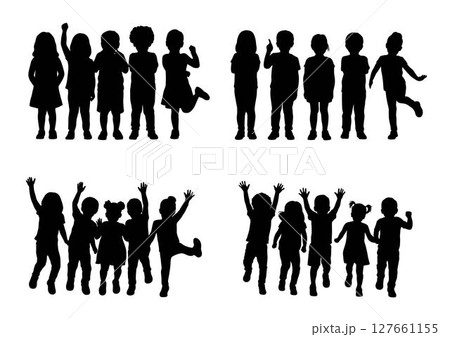 Cheerful kids in different poses, kids dance school, happy children, joyful childhood Cheerful kids in different poses, kids dance school, happy children, joyful childhood 127661155