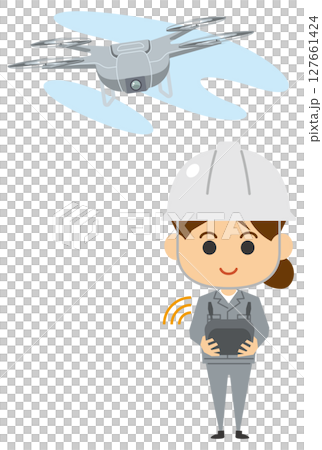 Illustration of a woman piloting a drone 127661424