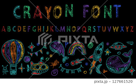Crayon Art of Rocket over Ocean with English Text Crayon Art of Rocket over Ocean with English Text 127661520