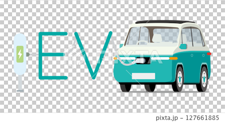 EV electric vehicle that charges at the charging station 127661885