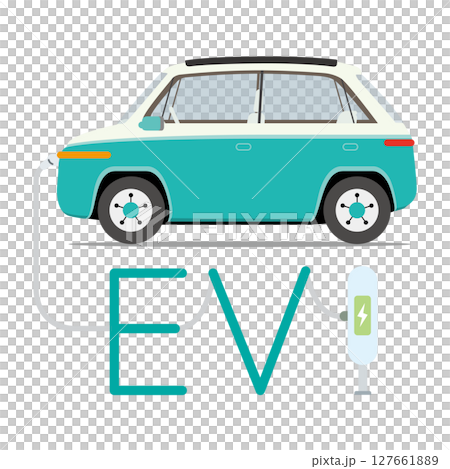 EV electric vehicle that charges at the charging station 127661889