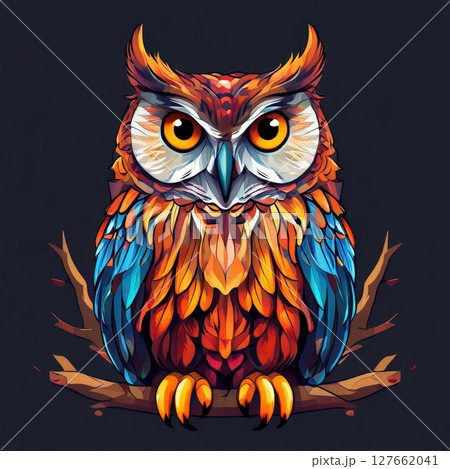 an AI Image Generator, Colorful Abstract Owl Illustration with Vivid 127662041