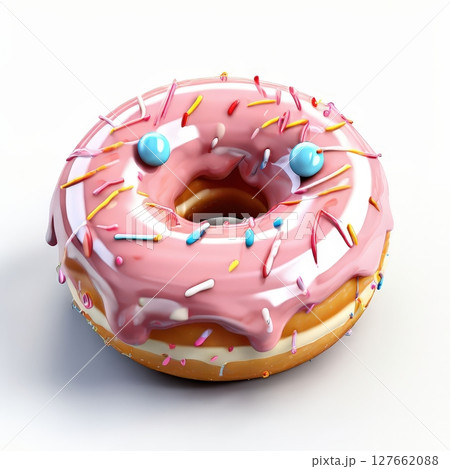 an AI Image Generator, Pink Frosted Donut with Colorful Sprinkles 127662088