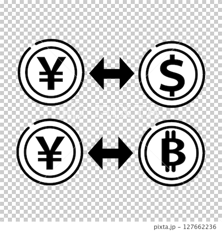Yen dollar bitcoin currency exchange icon 127662236
