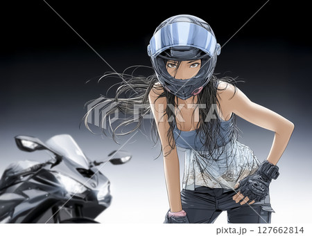 女性ライダーのアップのイラスト素材のイラスト素材 [127662814] - PIXTA