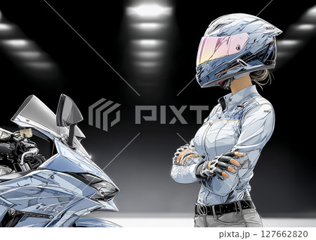 女性ライダーのアップのイラスト素材　腕組み 127662820
