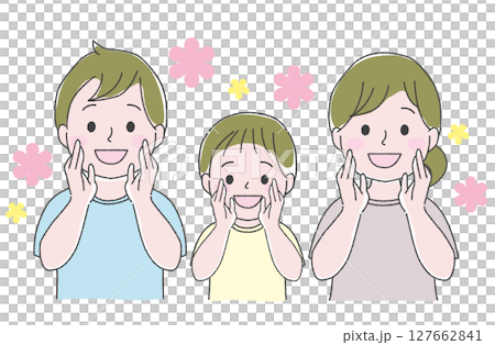 笑顔で呼びかける親子3人 127662841