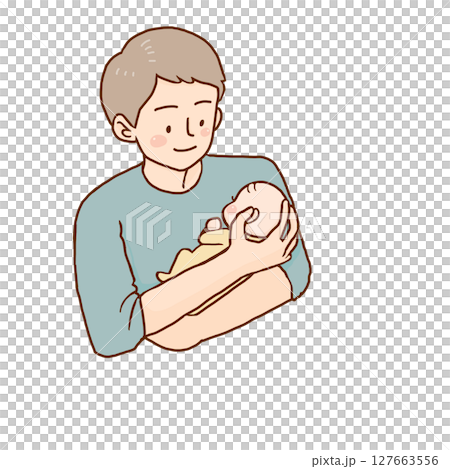 Father smiling while holding a baby 127663556