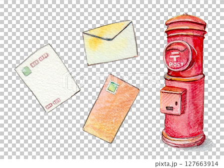 水彩で描いた郵便ポストと郵便物 水彩で描いた郵便ポストと郵便物 127663914