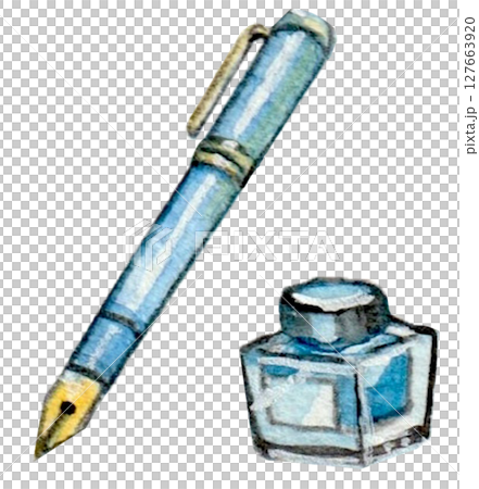 水彩で描いた万年筆とインク 127663920