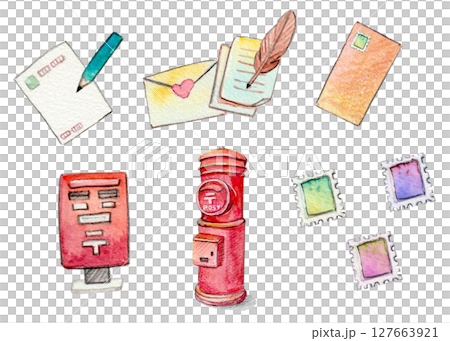 水彩で描いた郵便セット 127663921