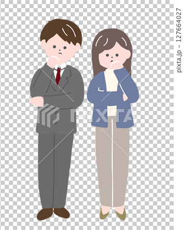 一個穿西裝的男人和一個穿夾克的女人在思考 127664027
