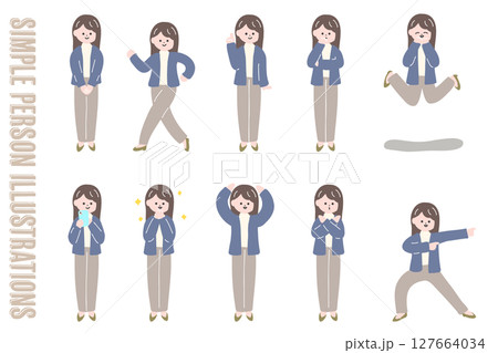 手描き風ビジネスウーマンの全身ポーズセット 127664034