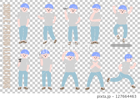 手繪風格年輕男子全身姿勢集 127664463