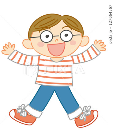 元気にジャンプしている子どものイラスト ベクター 127664567