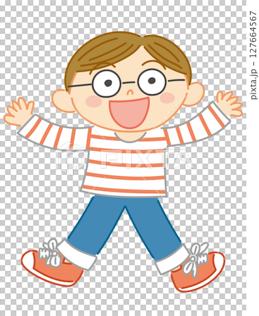 元気にジャンプしている子どものイラスト ベクター 127664567