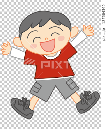 Vector illustration of a child jumping energetically 127664569
