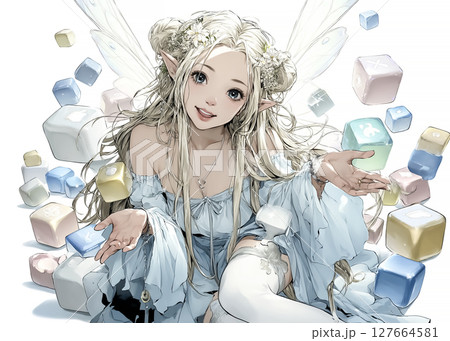 テクノフェアリー 笑顔のアイコンの妖精のイラスト素材 テクノフェアリー 笑顔のアイコンの妖精のイラスト素材 127664581