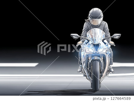 女性ライダーのイラスト素材　正面　走行　スタジオ 127664589