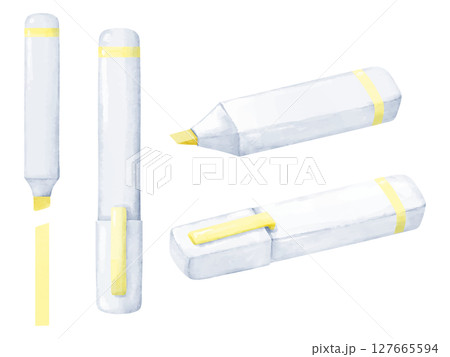 水彩画風の黄色の蛍光ペンのセット 127665594