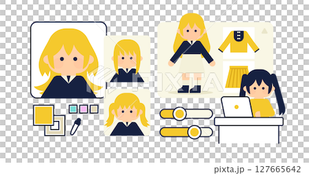 アバター制作と着せ替え操作のフラットイラスト 127665642