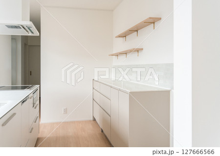 新築のマイホームのシステムキッチン,キッチン収納 127666566