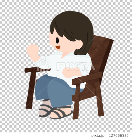 一幅可愛的手繪插圖，描繪了一個女人坐在椅子上開心地聊天 127666583
